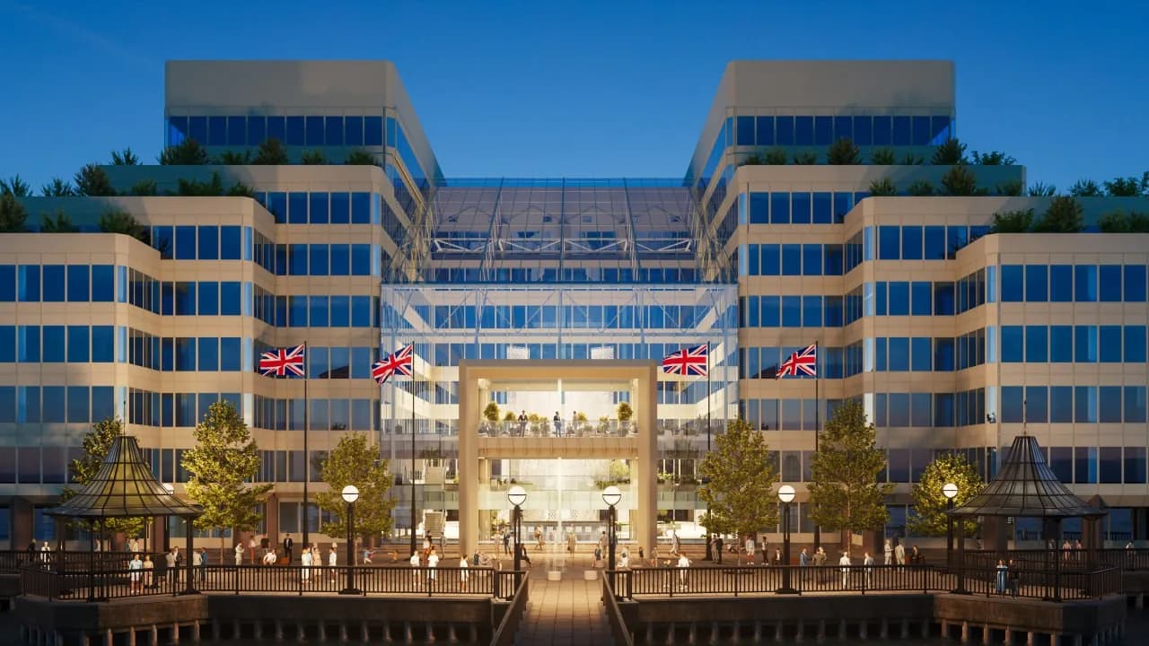 Evening rendering of Cottons Centre office complex in London