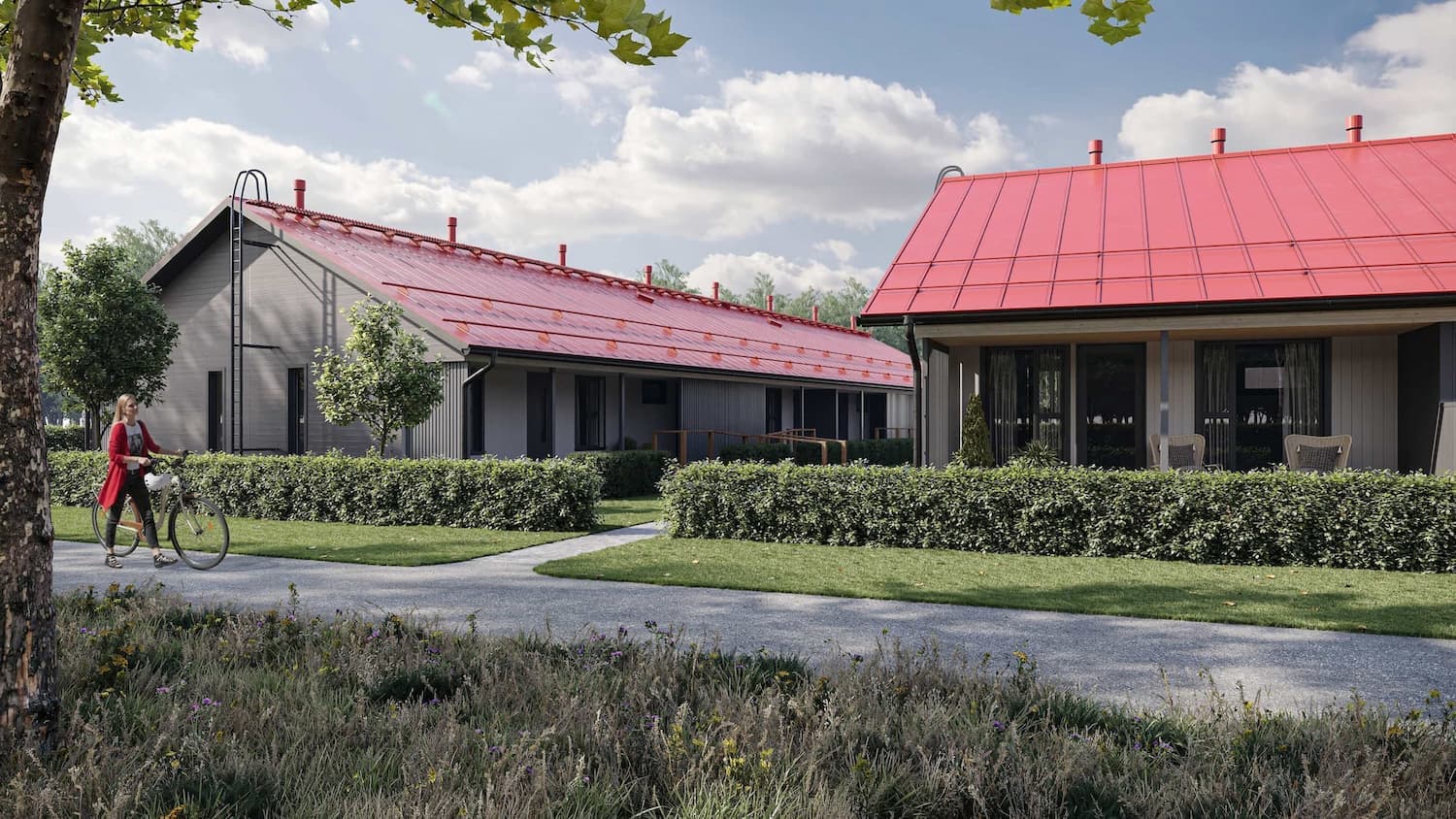 Exterior Visualization of Nordic Red Roof Row Houses