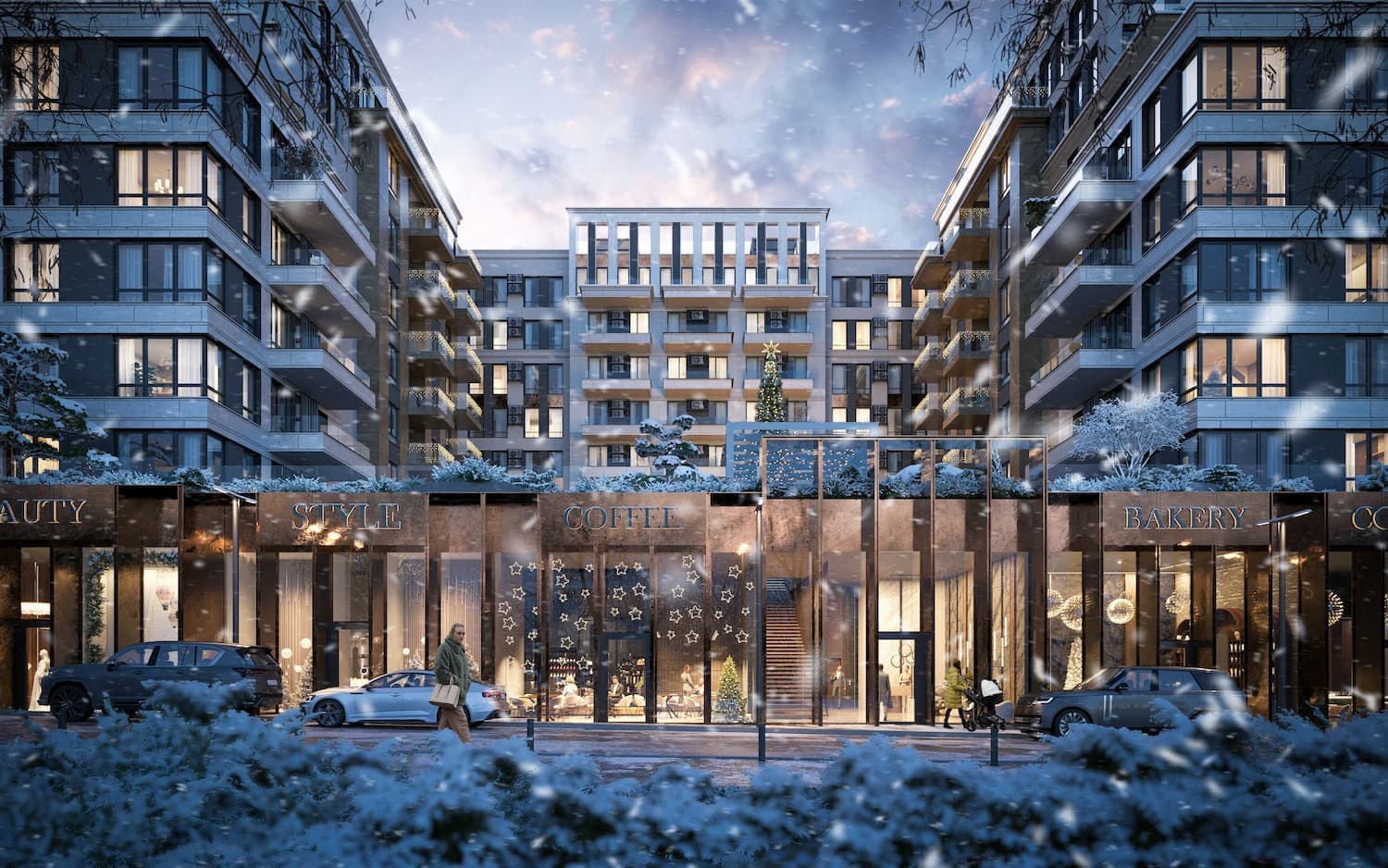 Exterior Visualization of a Winter Residential Complex